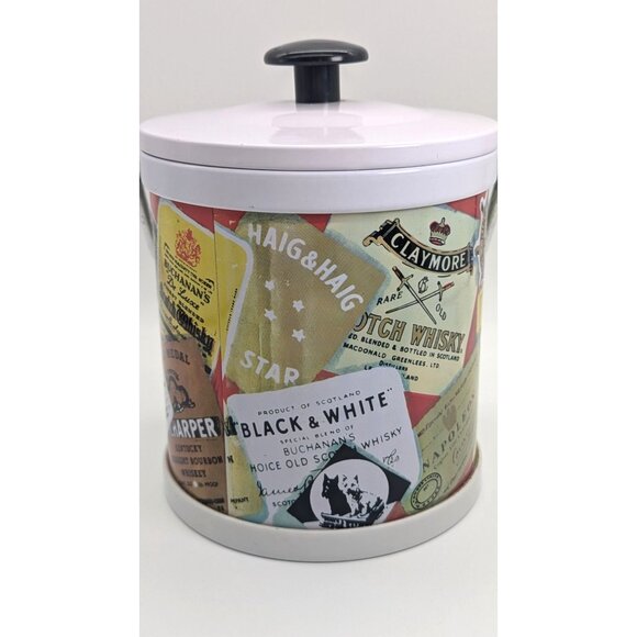 Vintage Metal Ice Bucket With Numerous Whisky Label Exterior Design - Picture 6 of 16